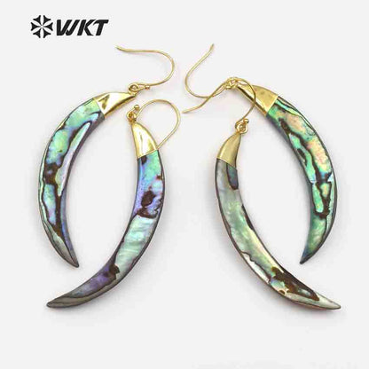 WT-E130 Wholesale Long Tusk Horn Abalone Earrings Fashion Shell Dangling Earrings