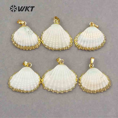 WT-JP017 Wholesale Fashion Gold Plated White Scallop Shell Pendant, Amazing Lovely Natural Scallop Shell Pendant with Gold Trim