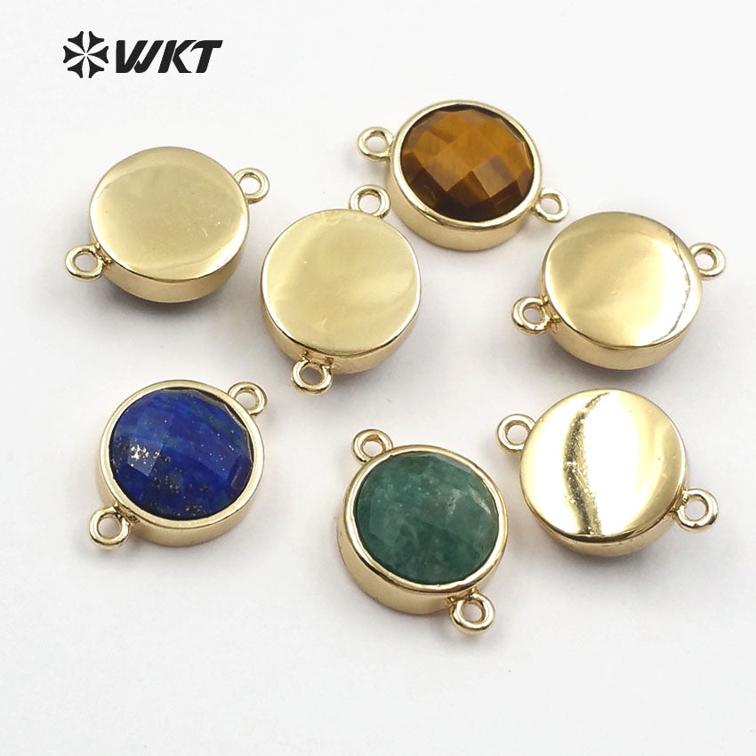 WT-C255 WKT New Fashion Wholesale Elegant Jewelry Circle Connector with 24 Gold Plated Multi Color Gemstone Connector