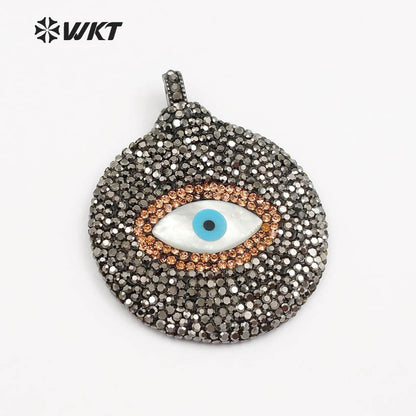WT-NP367 WKT Wholesale New Arrival Shell Eye Pendant Charming Rhinestone Pave Jewelry Round Shape for Lady Necklace Pendant