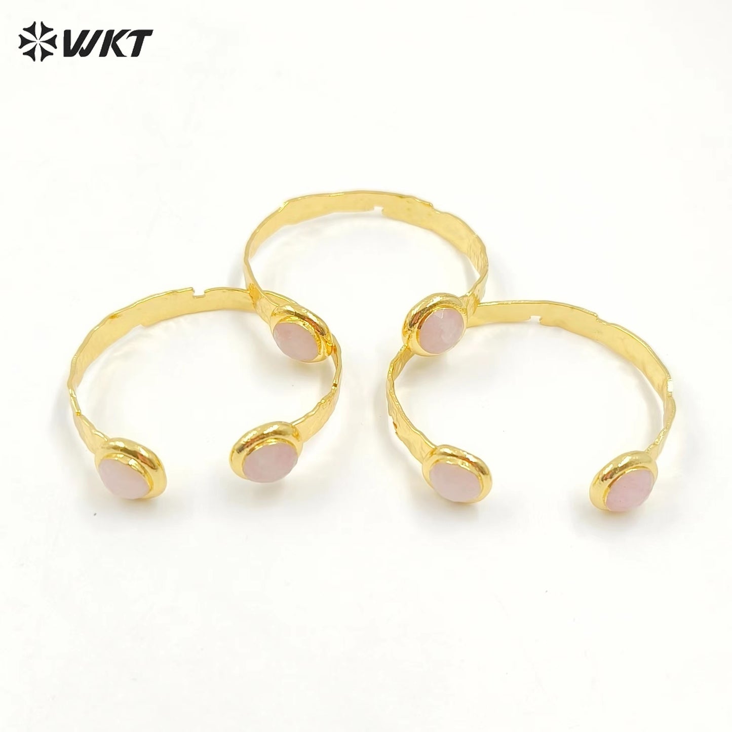 WT-B650 Newest Design Fashion 18K Real Gold Plated Resist Tarnishable Double Round Labradorite Stone Open Size Women Bangle