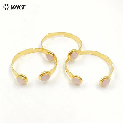 WT-B650 Newest Design Fashion 18K Real Gold Plated Resist Tarnishable Double Round Labradorite Stone Open Size Women Bangle