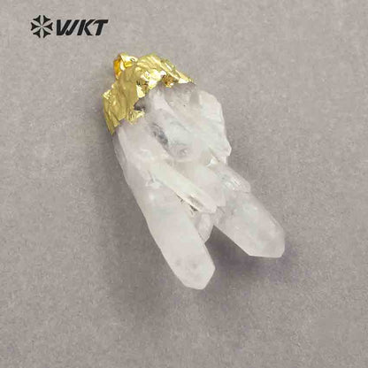 WT-P206 Natural Crystal Quartz Cluster Pendants Beautiful White Crystal Pendants Fashion Gold Top Energy Pendants