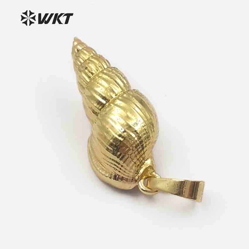WT-JP015 Wholesale Natural Full Gold Plated Small Trumpet Shell Pendant, Fashion Lovely Natural Trumpet Shell Pendant