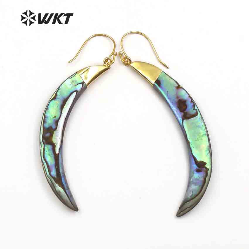 WT-E130 Wholesale Long Tusk Horn Abalone Earrings Fashion Shell Dangling Earrings