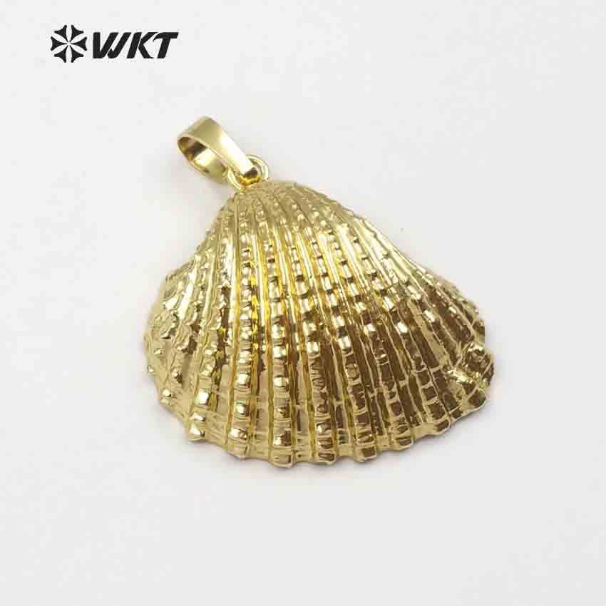 WT-JP018 Wholesale Newest Hot Full Gold Plated Natural Scallop Shell Pendant, Lovely White Scallop Shell Pendant with Full Gold