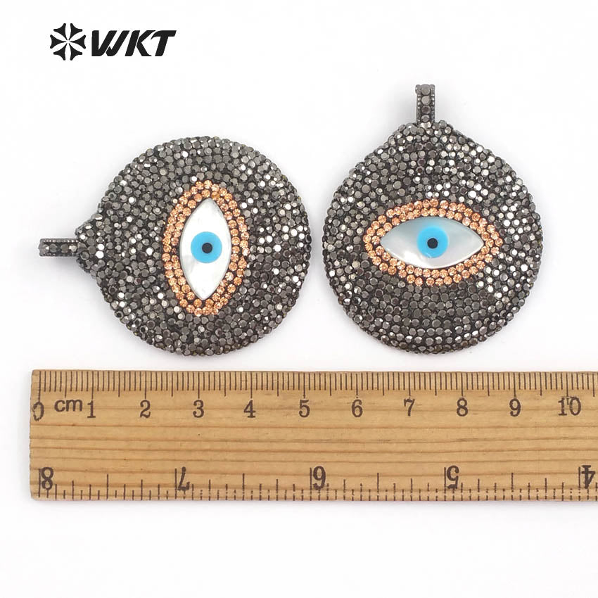 WT-NP367 WKT Wholesale New Arrival Shell Eye Pendant Charming Rhinestone Pave Jewelry Round Shape for Lady Necklace Pendant