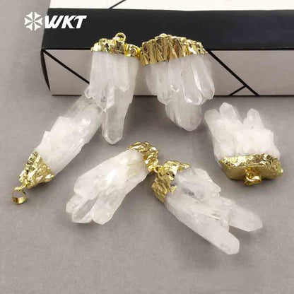 WT-P206 Natural Crystal Quartz Cluster Pendants Beautiful White Crystal Pendants Fashion Gold Top Energy Pendants