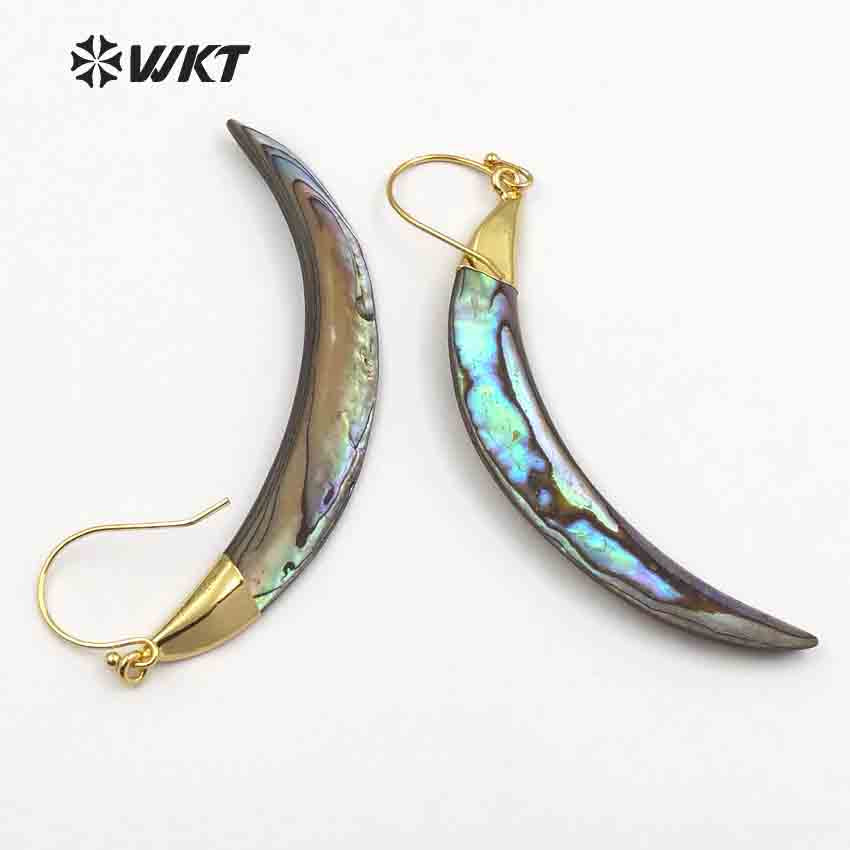 WT-E130 Wholesale Long Tusk Horn Abalone Earrings Fashion Shell Dangling Earrings