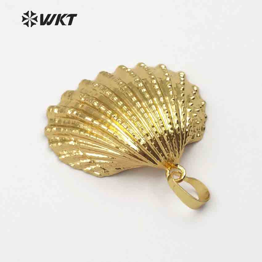WT-JP018 Wholesale Newest Hot Full Gold Plated Natural Scallop Shell Pendant, Lovely White Scallop Shell Pendant with Full Gold