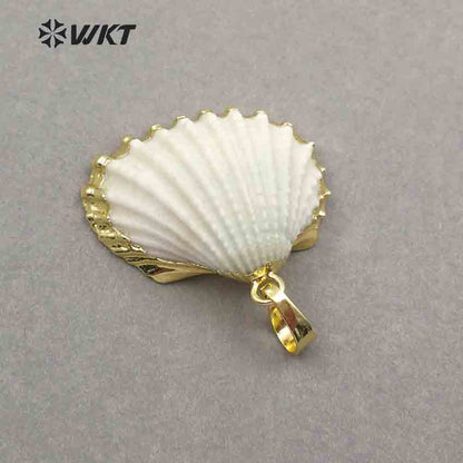 WT-JP017 Wholesale Fashion Gold Plated White Scallop Shell Pendant, Amazing Lovely Natural Scallop Shell Pendant with Gold Trim