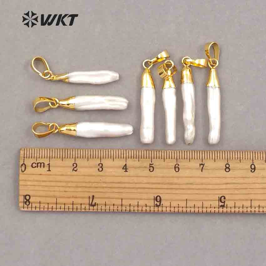 WT-P970 Wholesale Jewelry for Woman Making Charm Pearl with Gold Electroplated Stick Shape White Natural Pearl Pendant