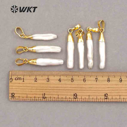 WT-P970 Wholesale Jewelry for Woman Making Charm Pearl with Gold Electroplated Stick Shape White Natural Pearl Pendant