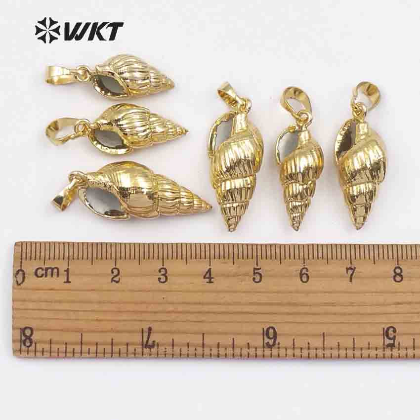 WT-JP015 Wholesale Natural Full Gold Plated Small Trumpet Shell Pendant, Fashion Lovely Natural Trumpet Shell Pendant