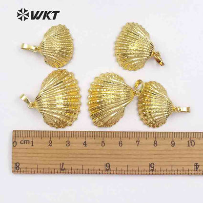 WT-JP018 Wholesale Newest Hot Full Gold Plated Natural Scallop Shell Pendant, Lovely White Scallop Shell Pendant with Full Gold