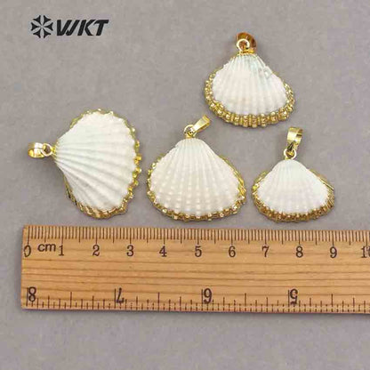 WT-JP017 Wholesale Fashion Gold Plated White Scallop Shell Pendant, Amazing Lovely Natural Scallop Shell Pendant with Gold Trim