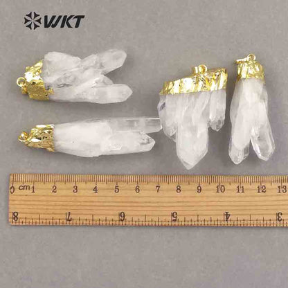 WT-P206 Natural Crystal Quartz Cluster Pendants Beautiful White Crystal Pendants Fashion Gold Top Energy Pendants