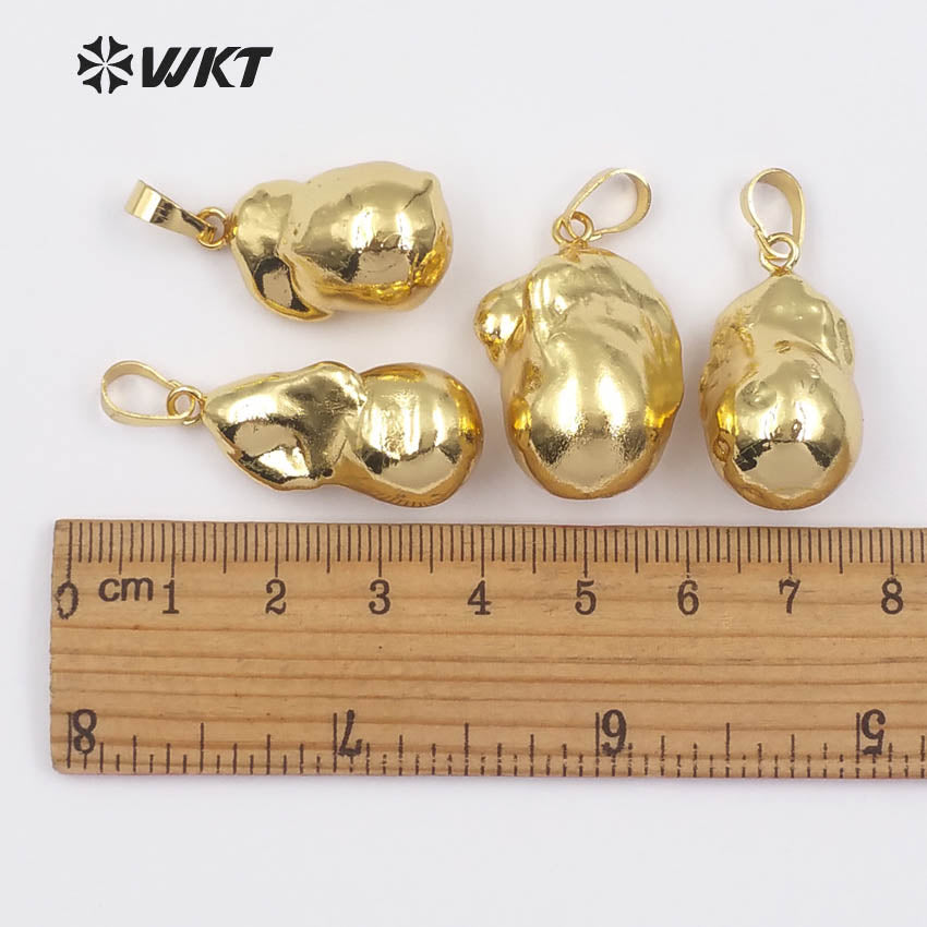 WT-JP061 Bizarre Natural Baroque Pearl Pendant Full Gold Dipped Wild Coast Jewelry for Women Irregular Pearl Necklace Pendant
