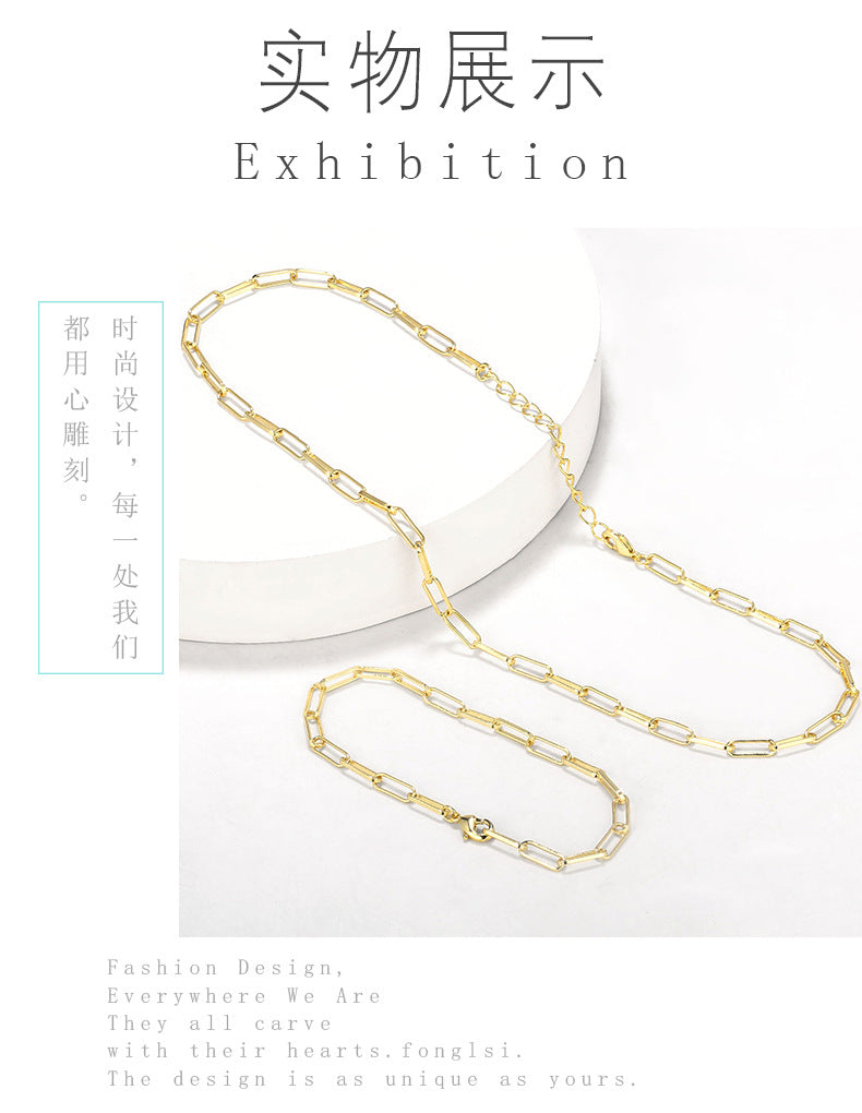 WT-N1225 Wholesale 18k Real Gold Plated Chunky Linked Chain Lady Fashion Choker Brass Metal Chain Necklace Women Jewelry Chain