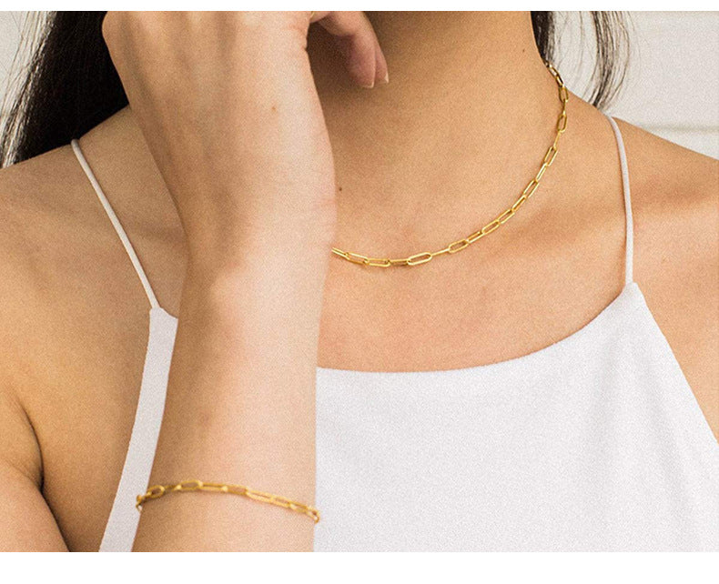 WT-N1225 Wholesale 18k Real Gold Plated Chunky Linked Chain Lady Fashion Choker Brass Metal Chain Necklace Women Jewelry Chain