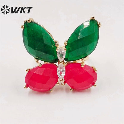 WT-R464 Amazing Natural Gemstone Carved Stone Ring Gorgeous Women Gold Plated Hand Carved Fashion Butterfly Ring