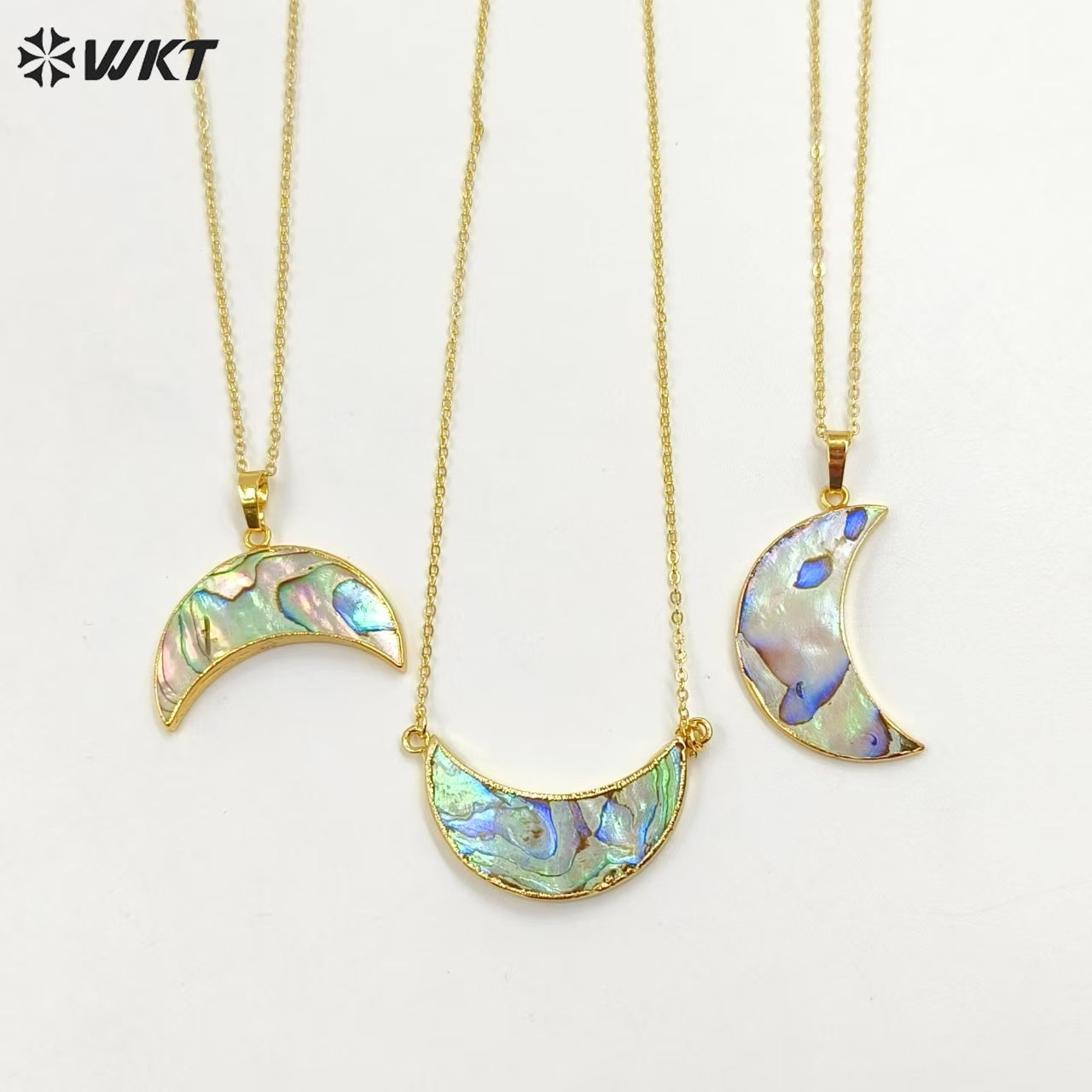 WT-N771 Wholesale Hot Shape Natural Paua Shell Crescent Horn Necklace 18k Real Gold Plated Abalone Crescent Horn Necklace