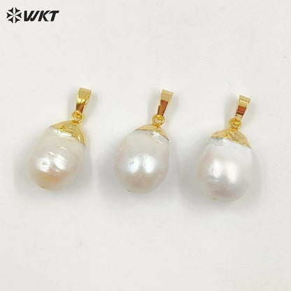 WT-P1085 Amazing Gorgeous Natural Freshwater Baroque Pearl Pendants With 18k Real Gold Plated on Top Fashion Jewelry Charms