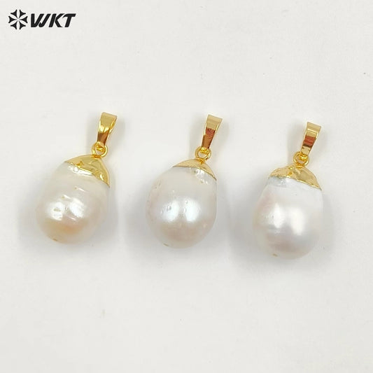 WT-P1085 Amazing Gorgeous Natural Freshwater Baroque Pearl Pendants With 18k Real Gold Plated on Top Fashion Jewelry Charms