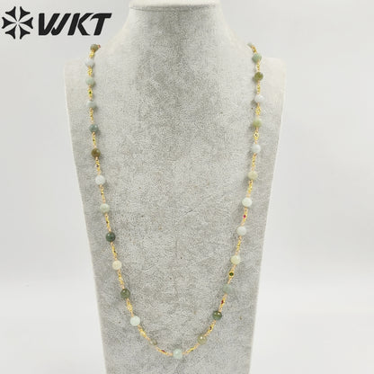 WT-N1432 16+2inch Extend Chain Rosary Gemstone Beads Charm 18k Yellow Gold Beads Necklace Gemstone Statement Necklace
