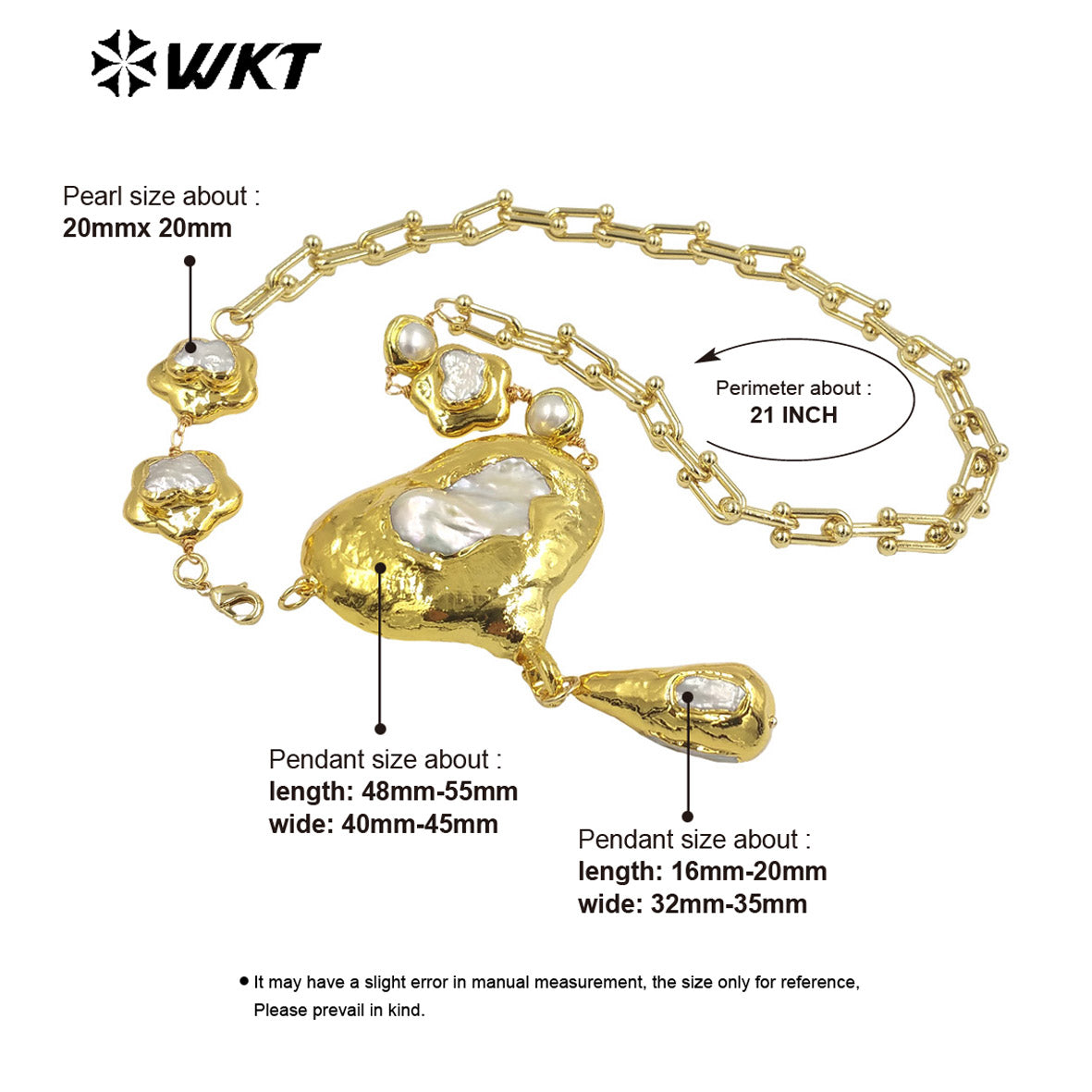 WT-JN241 Wholesale Vintage Trendy Baroque Pearl 18k Chain Gold Plated Exquisite High Quality Pendant Necklace