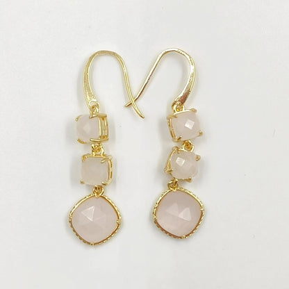 WT-E734 Elegant Colorful Gemstone Wire Wrapped Long Charming in Drop Earrings Women Triple Pendant Earrings