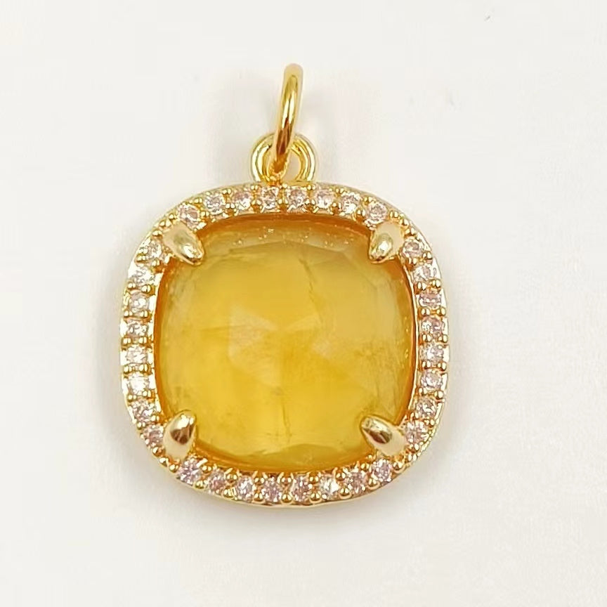 WT-MP268 Newest Vintage Style Ball Shaped Cubic Zircon Stone for Bracelet Design Women Gold Bezel Square Shaped Pendant