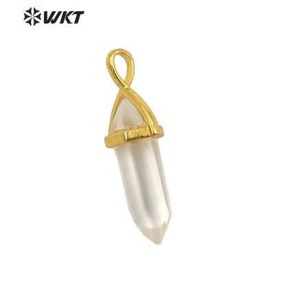 WT-P1864 Trendy Hot Spirit Quartz Double Point Bullet Pendant Gold Cap Natural Gemstone Hexagon Stone Jewelry Pendant