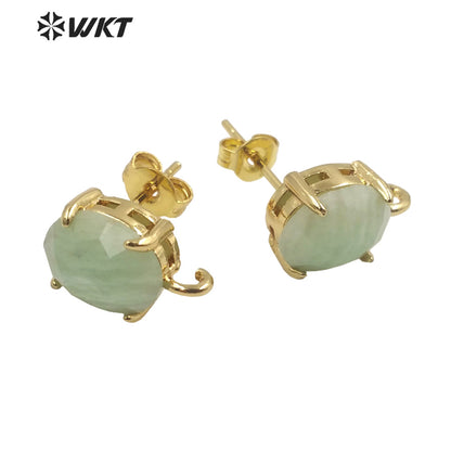 WT-E678 Women New Fashion Jewelry Findings Earrings Studs 18k Real Gold Plated Claw Setting Gemstone Studs with Hoop
