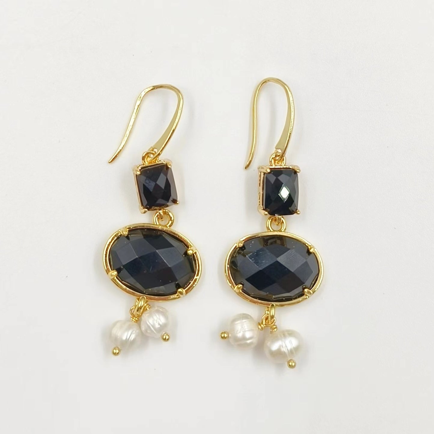 WT-MPE110 Bohemia Elegant Natural Pearl and Stone 18k Gold Plated Gift for Women Weeding 58mm Romantic Pendant Earrings