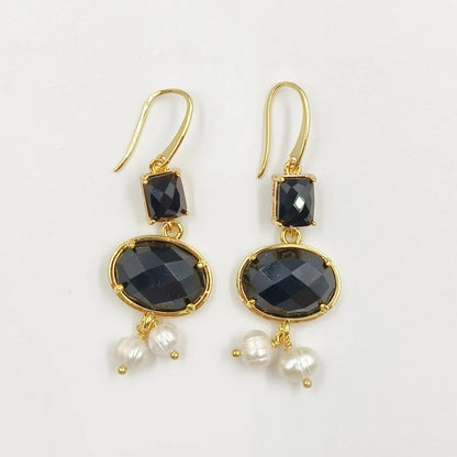 WT-MPE110 Bohemia Elegant Natural Pearl and Stone 18k Gold Plated Gift for Women Weeding 58mm Romantic Pendant Earrings