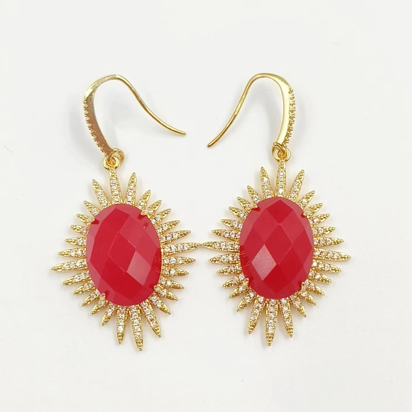 WT-ME094 Wholesale Newest Fashion Light Luxury Natural Gemstone Oval Shaped Micro Paved Earrings Studt