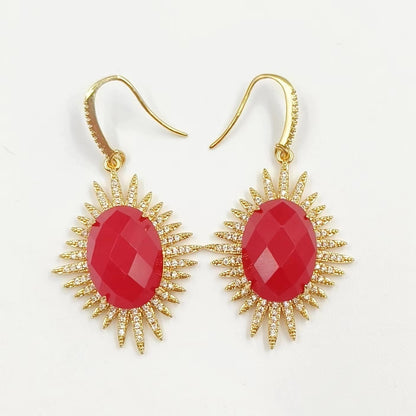 WT-ME094 Wholesale Newest Fashion Light Luxury Natural Gemstone Oval Shaped Micro Paved Earrings Studt