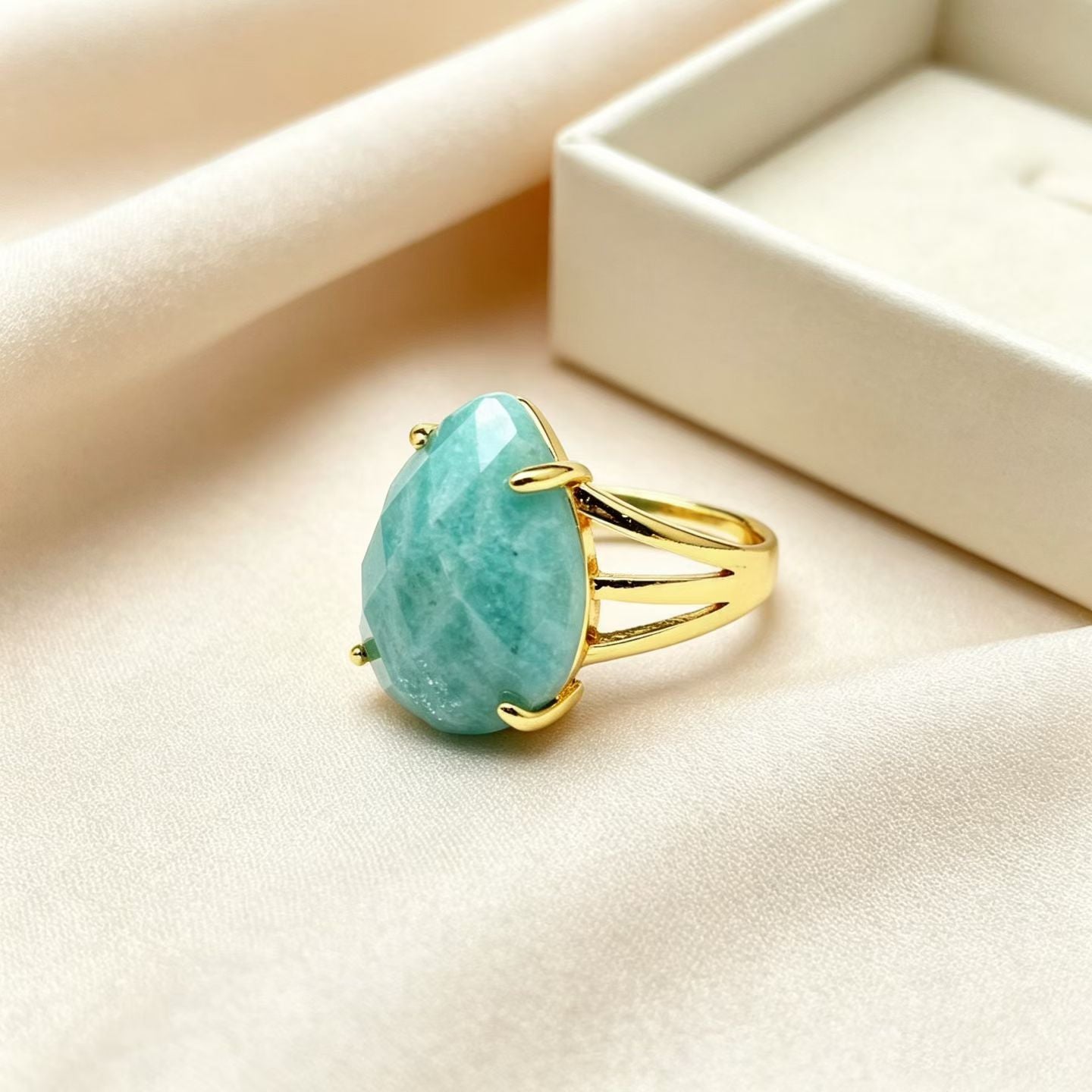 WT-R615 Wholesale Gold Electroplated Various Natural Gemstones Faceted Waterdrop Shape Rings For Women Popular Jewelry Gift