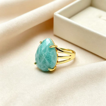 WT-R615 Wholesale Gold Electroplated Various Natural Gemstones Faceted Waterdrop Shape Rings For Women Popular Jewelry Gift