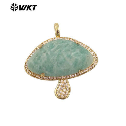 WT-MP297 Lovely 18K Real Gold Plated Natural Gemstone Setting America Popular Mushroom Jewelry Pendants Colors Available