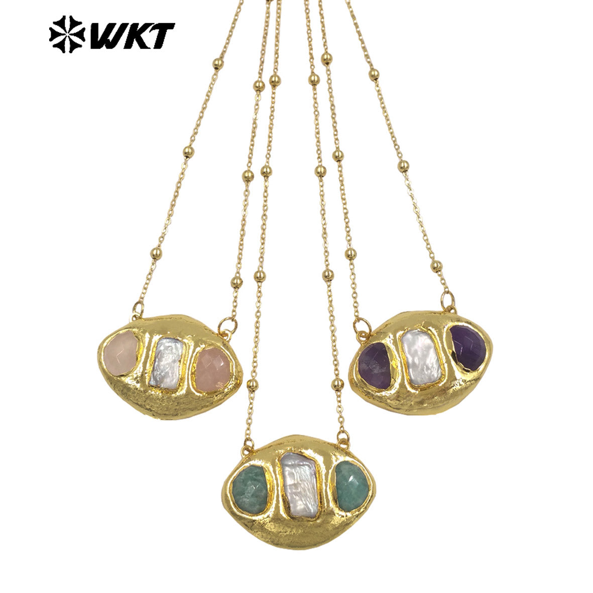 WT-JN403 Delicate Unique 18K Gold Plated Natural Gemstones And Pearl Pendant Necklaces For Girl Party Matching Decorative