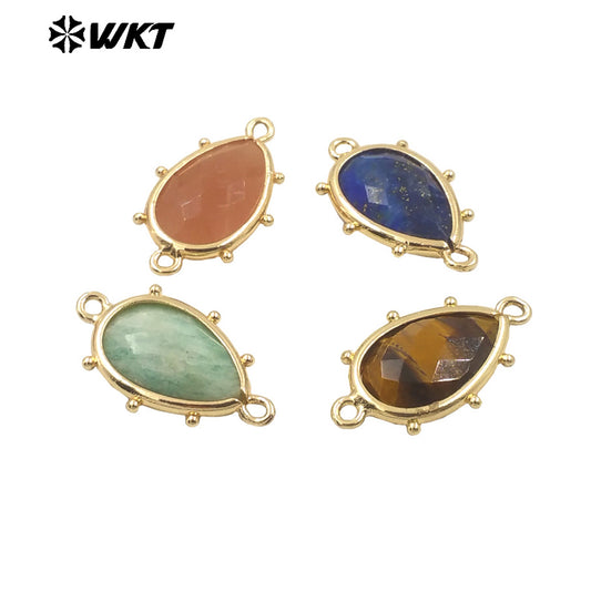 WT-C329 WKT Spring Series Candy Color Lovely Small Teardrop Natural Sun Stone Bracelet Connectors for DIY Jewelry Making