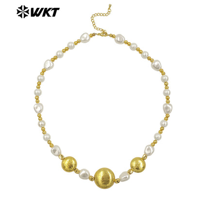 WT-JN291Wholesale Natural Brass and Artificial Pearl Round and Heart Shape Gold Silver Women Jewelry Necklace As Birthday Gift