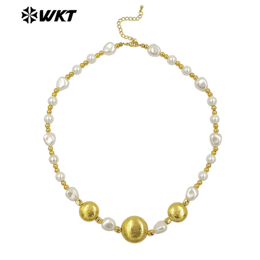 WT-JN291Wholesale Natural Brass and Artificial Pearl Round and Heart Shape Gold Silver Women Jewelry Necklace As Birthday Gift