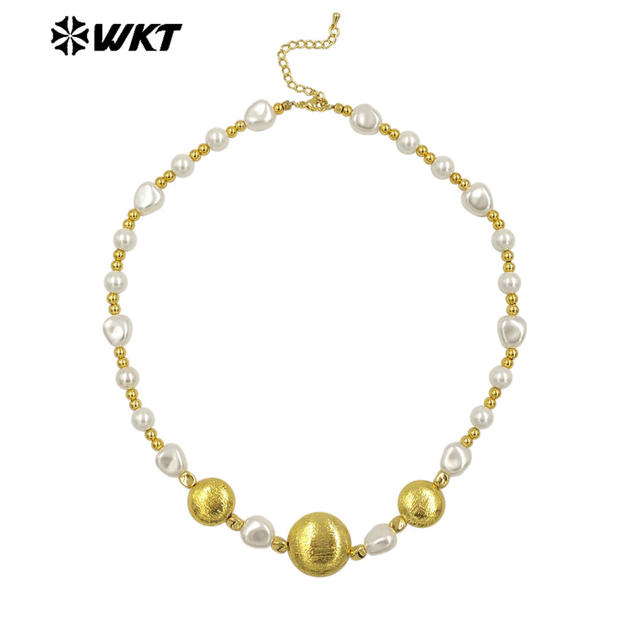 WT-JN291Wholesale Natural Brass and Artificial Pearl Round and Heart Shape Gold Silver Women Jewelry Necklace As Birthday Gift