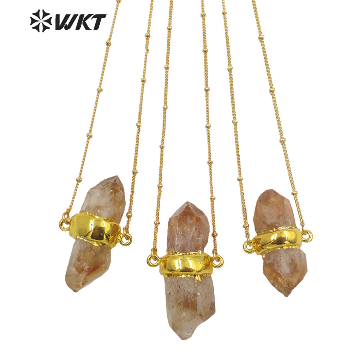 WT-N1290 Wholesale Healing Spirit Yellow Citrine Quartz Stone Necklace 18inch Long Stellite Beads Chain Citrine Pendant Necklace