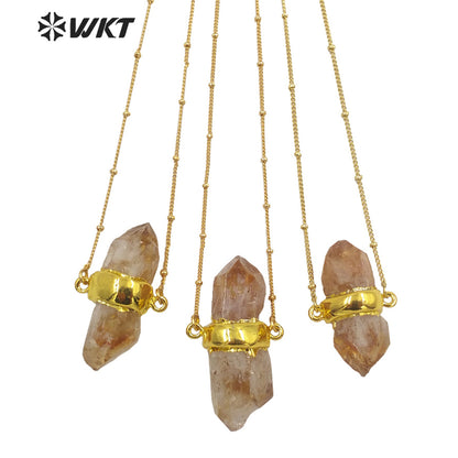 WT-N1290 Wholesale Healing Spirit Yellow Citrine Quartz Stone Necklace 18inch Long Stellite Beads Chain Citrine Pendant Necklace