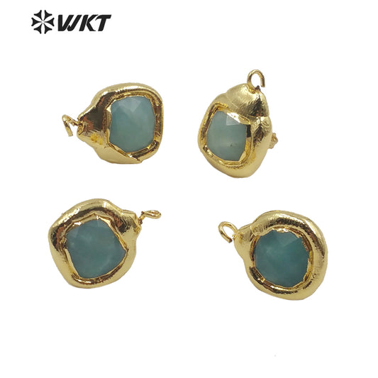 JFE27 Wholesale Factory Directly Sales Natural Amazonite Stone Earrings With Hoop Fashion Real Gold Plated Earrings Findings