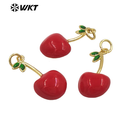 JFE152 Exquisite Romantic Half Cherry Fruit Pendant Gold Electroplated Charms High Quality Yellow Brass With Drop Oil Accessory